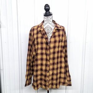 Mutual Weave Women's XXL English Brown Plaid Button Down Shirt